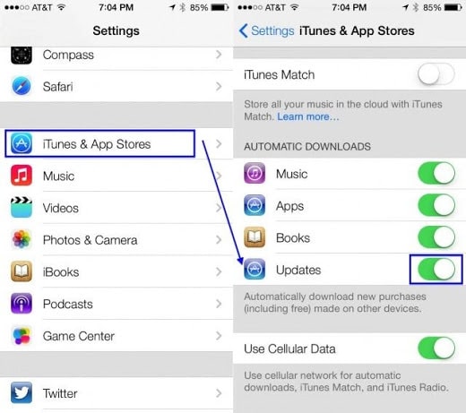 turn off automatic app updates iOS 7