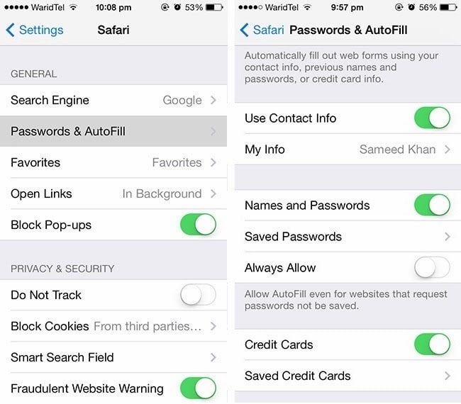 Keychain passwords in Safari