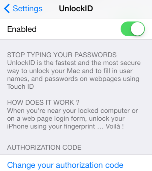 UnlockID authorization code