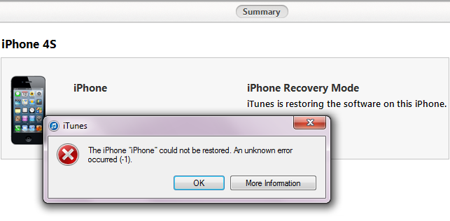 iTunes Error -1 fix