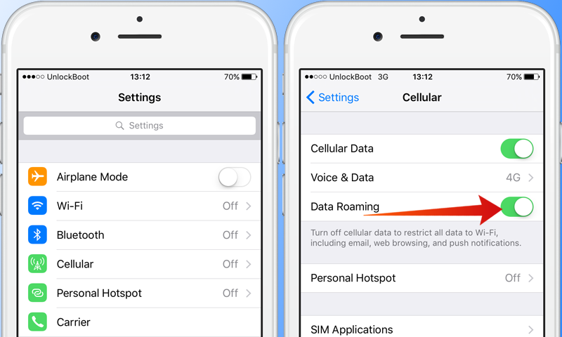 Disable Data roaming on iPhone