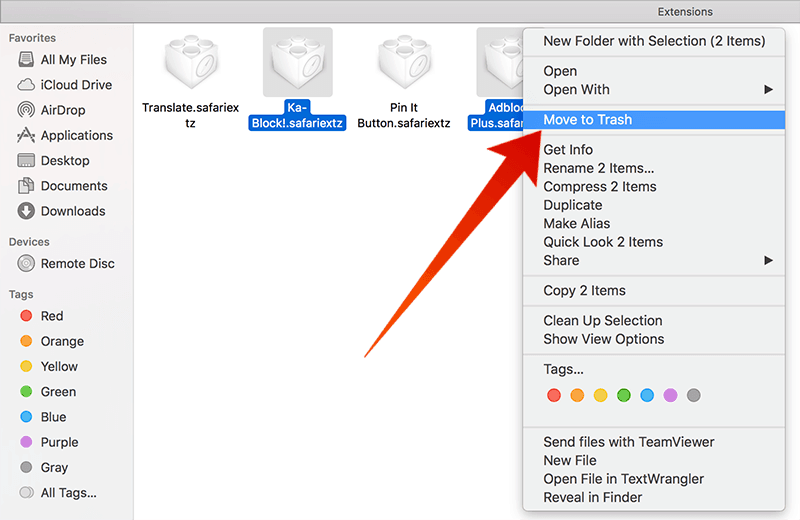remove safari extensions on mac