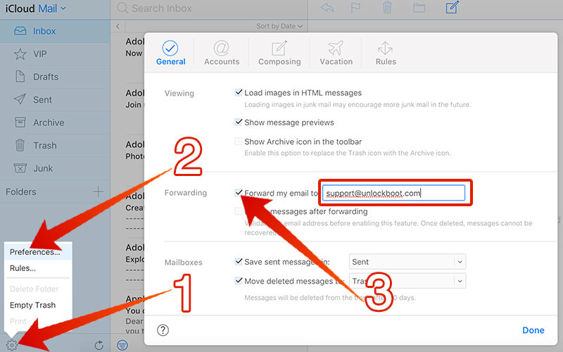 forward icloud mail to gmail