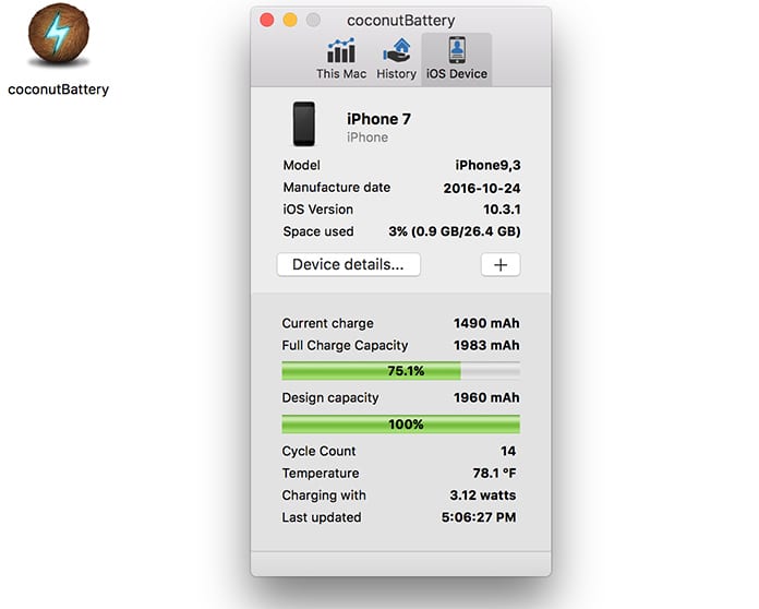 Kurv Umulig Regeringsforordning Check iPhone Battery Cycle Count using CoconutBattery