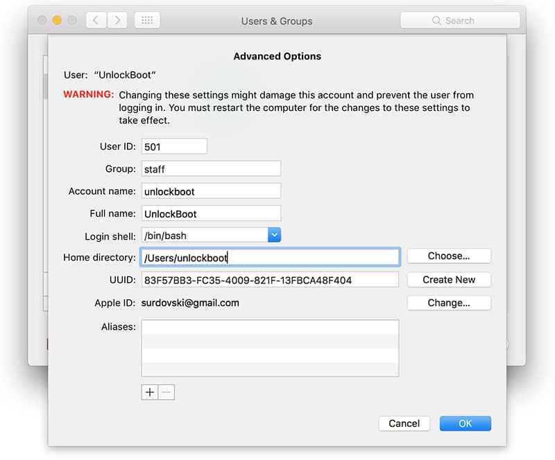 change mac home folder name