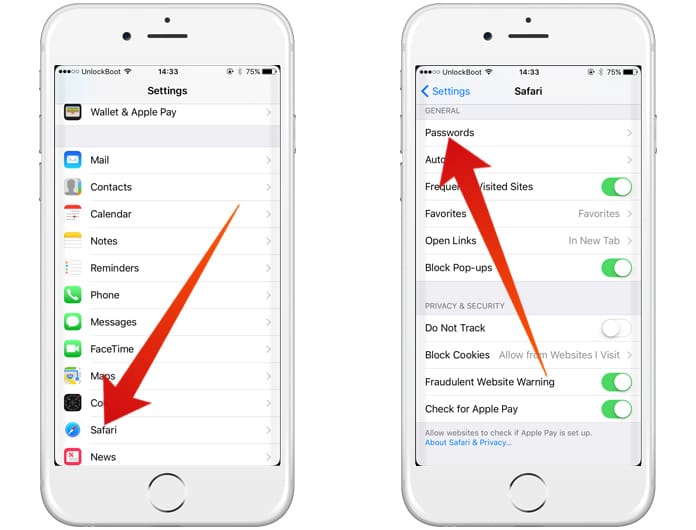 find saved passwords on iphone