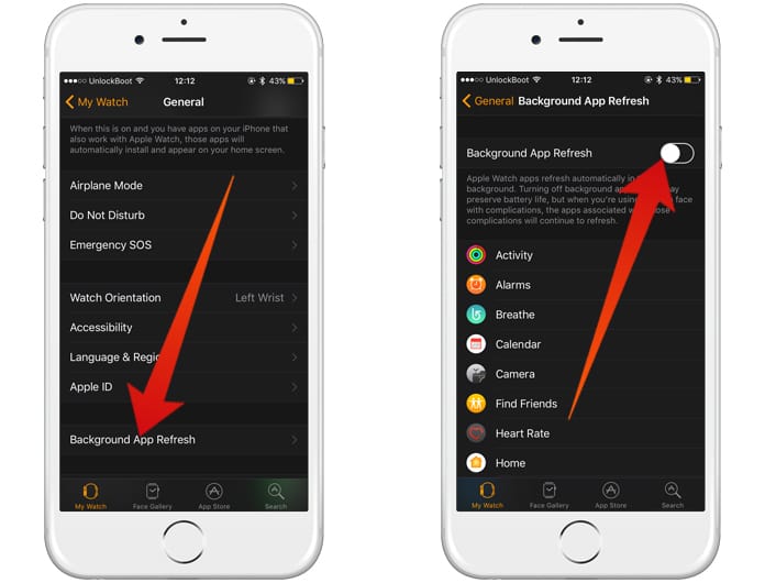 disable background app refresh on apple watch