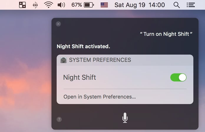 enable night shift with siri