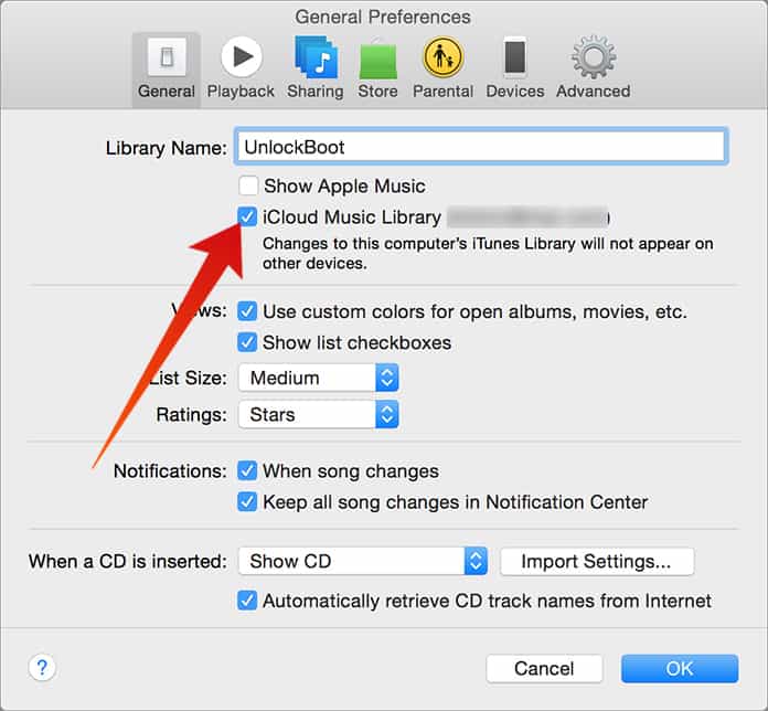 enable icloud music library on mac