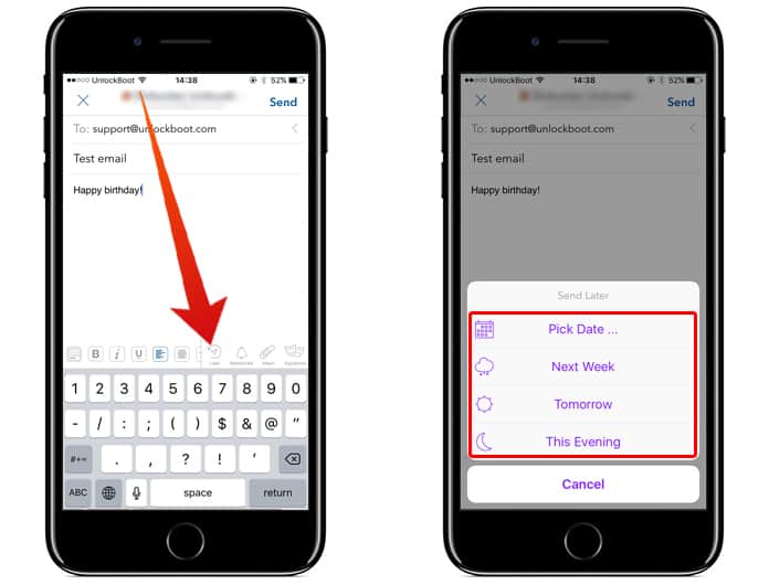 send email later on iphone