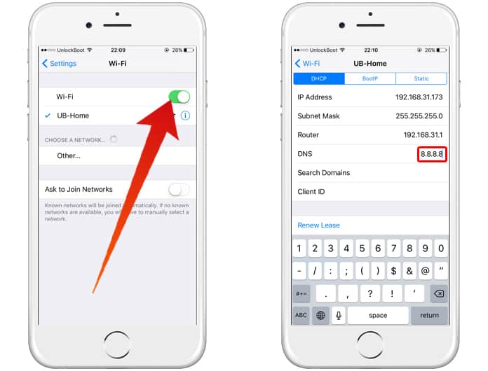 change dns server on iphone
