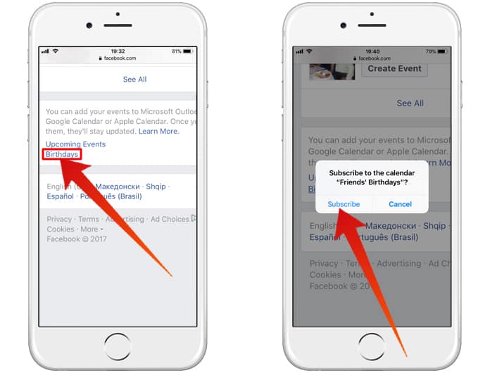 how to sync facebook birthdays with iphone