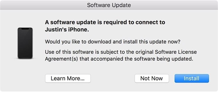 a software update is required to connect to iphone